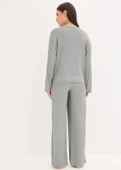 bonprix Wäsche·Nachtwäsche|Nachtwäsche^Pyjama aus weichem Pointelle-Jersey hellgrau meliert