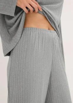 bonprix Wäsche·Nachtwäsche|Nachtwäsche^Pyjama aus weichem Pointelle-Jersey hellgrau meliert