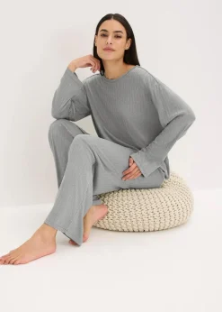 bonprix Wäsche·Nachtwäsche|Nachtwäsche^Pyjama aus weichem Pointelle-Jersey hellgrau meliert