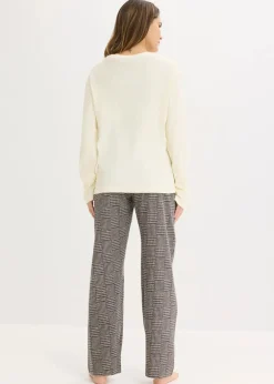 bonprix Wäsche·Nachtwäsche|Nachtwäsche^Pyjama aus weicher Baumwolle naturbeige/schwarz kariert