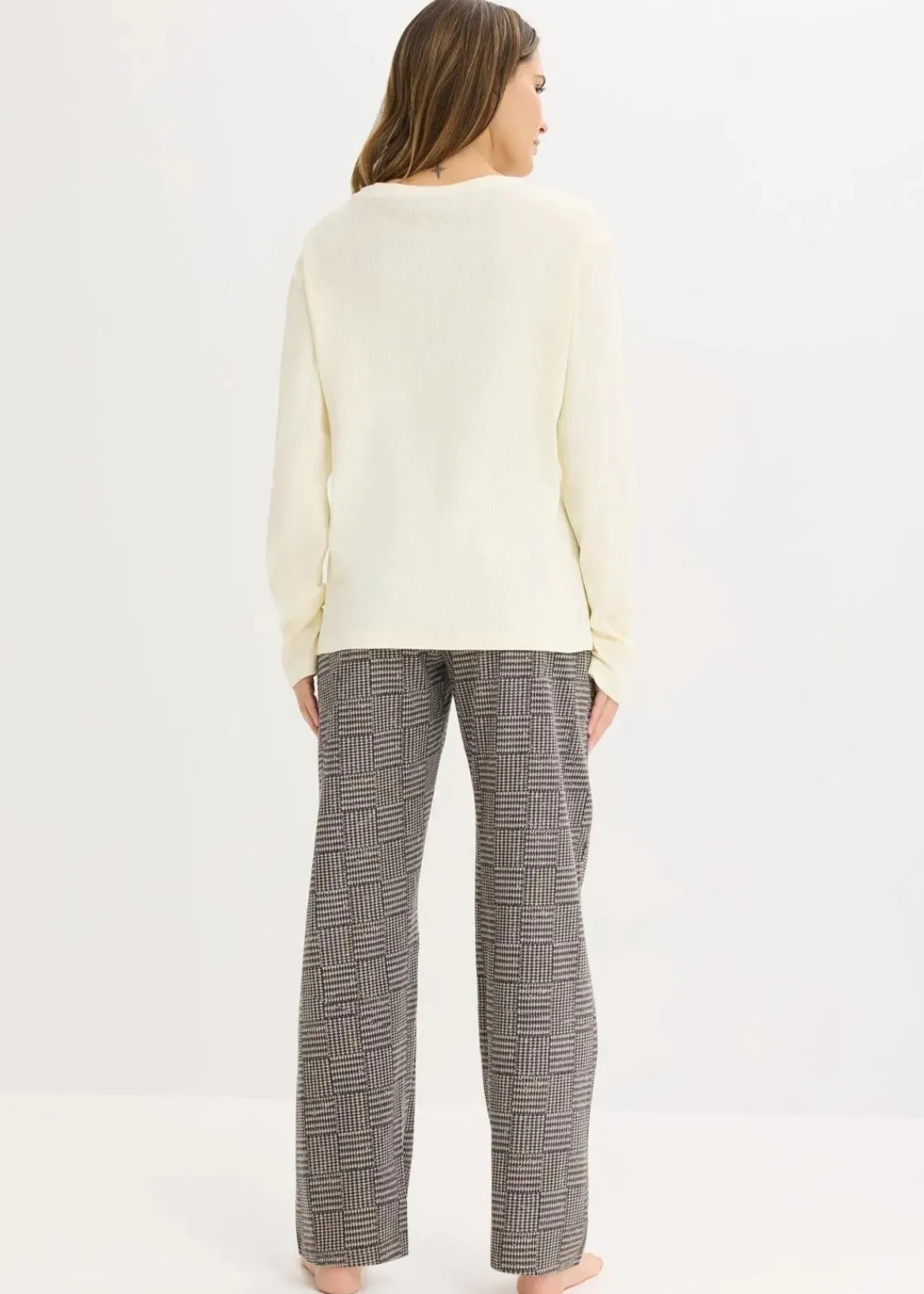 bonprix Wäsche·Nachtwäsche|Nachtwäsche^Pyjama aus weicher Baumwolle naturbeige/schwarz kariert