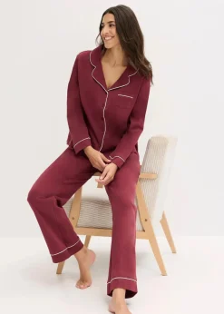 bonprix Wäsche·Nachtwäsche|Nachtwäsche^Pyjama aus weicher Baumwolle mit Knopfleiste ahornrot