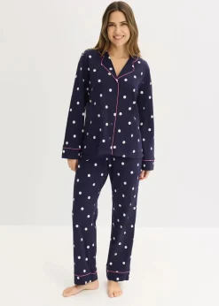 bonprix Wäsche·Nachtwäsche|Nachtwäsche^Pyjama aus weicher Baumwolle maritimblau/weiß gepunktet