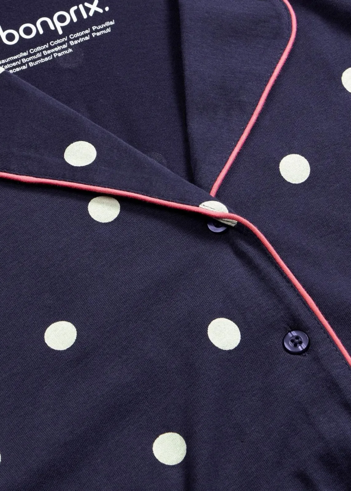 bonprix Wäsche·Nachtwäsche|Nachtwäsche^Pyjama aus weicher Baumwolle maritimblau/weiß gepunktet