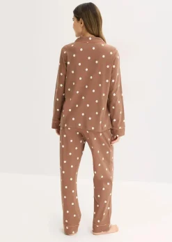 bonprix Nachtwäsche|Wäsche·Nachtwäsche^Pyjama aus weicher Baumwolle maronenbraun/naturbeige gepunktet