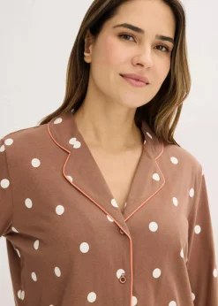 bonprix Nachtwäsche|Wäsche·Nachtwäsche^Pyjama aus weicher Baumwolle maronenbraun/naturbeige gepunktet