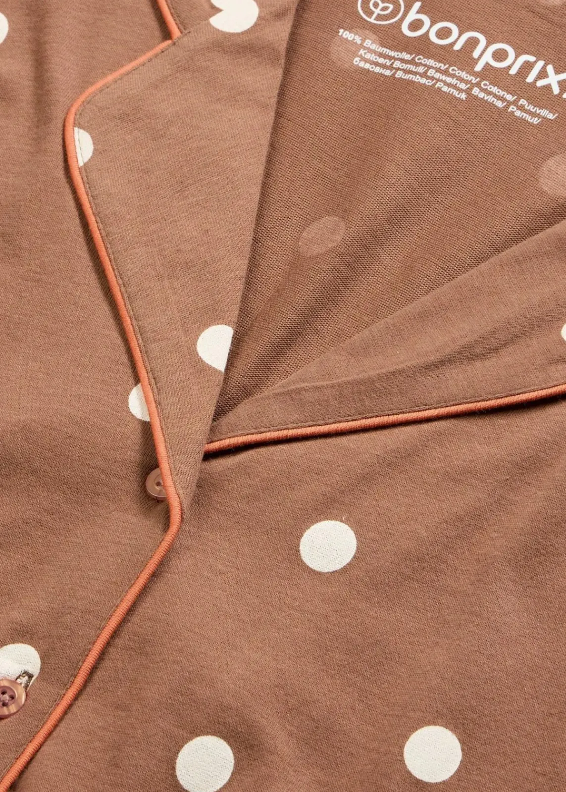 bonprix Nachtwäsche|Wäsche·Nachtwäsche^Pyjama aus weicher Baumwolle maronenbraun/naturbeige gepunktet