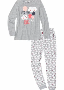 bonprix Wäsche·Nachtwäsche|Nachhaltigere Materialien^Pyjama mit Bio-Baumwolle hellgrau meliert bedruckt