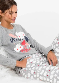 bonprix Wäsche·Nachtwäsche|Nachhaltigere Materialien^Pyjama mit Bio-Baumwolle hellgrau meliert bedruckt