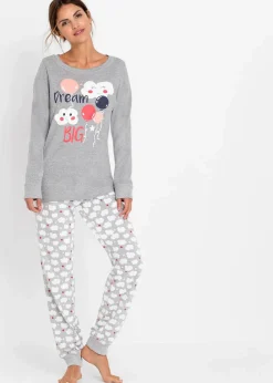 bonprix Wäsche·Nachtwäsche|Nachhaltigere Materialien^Pyjama mit Bio-Baumwolle hellgrau meliert bedruckt