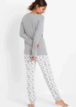 bonprix Wäsche·Nachtwäsche|Nachhaltigere Materialien^Pyjama mit Bio-Baumwolle hellgrau meliert bedruckt