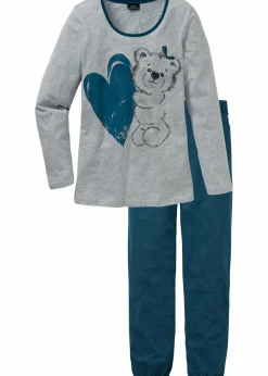 bonprix Wäsche·Nachtwäsche|Nachhaltigere Materialien^Pyjama mit Bio-Baumwolle blaupetrol bedruckt