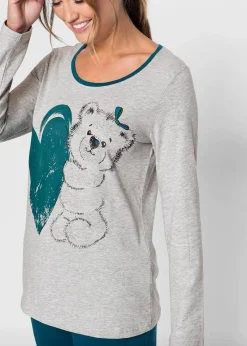 bonprix Wäsche·Nachtwäsche|Nachhaltigere Materialien^Pyjama mit Bio-Baumwolle blaupetrol bedruckt