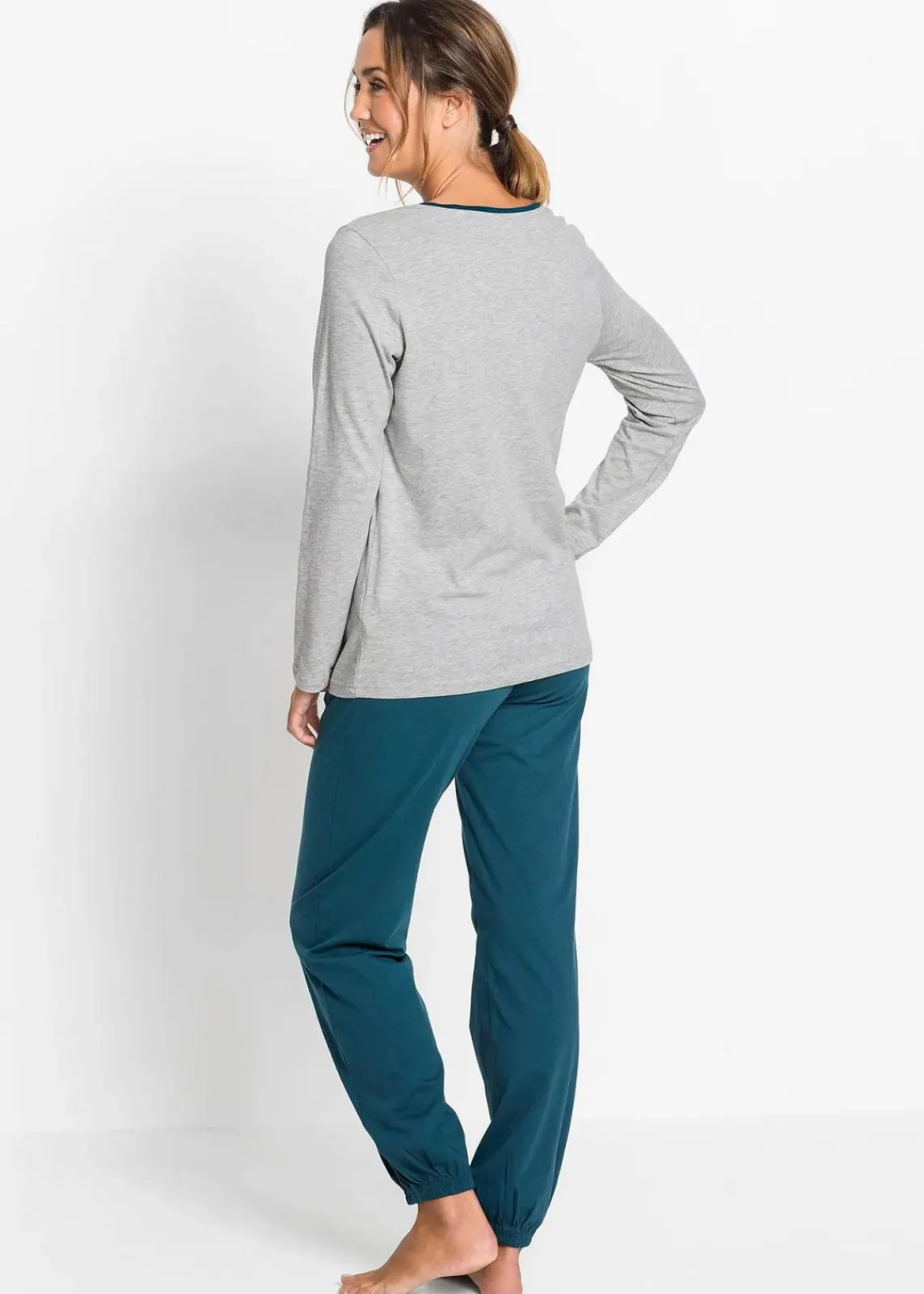bonprix Wäsche·Nachtwäsche|Nachhaltigere Materialien^Pyjama mit Bio-Baumwolle blaupetrol bedruckt