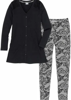 bonprix Wäsche·Nachtwäsche|Nachhaltigere Materialien^Pyjama mit Bio-Baumwolle schwarz/ grau bedruckt