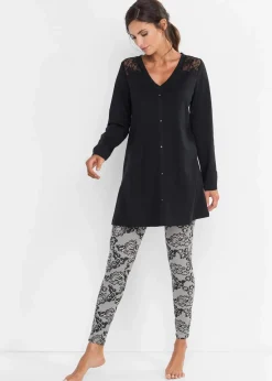 bonprix Wäsche·Nachtwäsche|Nachhaltigere Materialien^Pyjama mit Bio-Baumwolle schwarz/ grau bedruckt