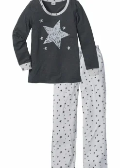 bonprix Wäsche·Nachtwäsche|Nachhaltigere Materialien^Pyjama mit Bio-Baumwolle anthrazit meliert