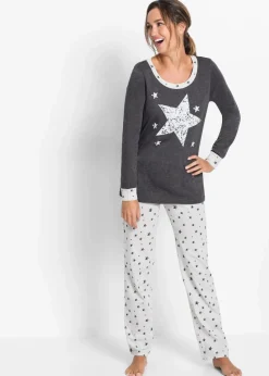 bonprix Wäsche·Nachtwäsche|Nachhaltigere Materialien^Pyjama mit Bio-Baumwolle anthrazit meliert