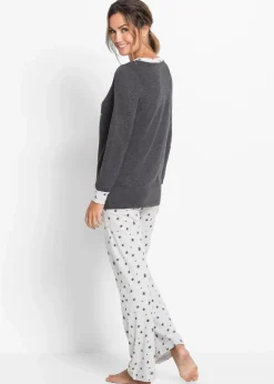 bonprix Wäsche·Nachtwäsche|Nachhaltigere Materialien^Pyjama mit Bio-Baumwolle anthrazit meliert