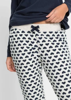 bonprix Wäsche·Nachtwäsche|Nachhaltigere Materialien^Pyjama mit Bio-Baumwolle dunkelblau/naturmeliert bedruckt