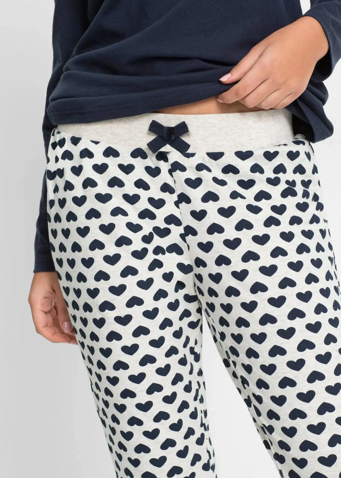 bonprix Wäsche·Nachtwäsche|Nachhaltigere Materialien^Pyjama mit Bio-Baumwolle dunkelblau/naturmeliert bedruckt