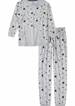bonprix Wäsche·Nachtwäsche|Nachhaltigere Materialien^Pyjama mit Bio-Baumwolle hellgrau meliert bedruckt