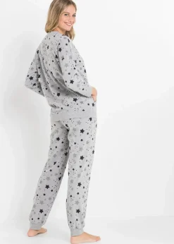 bonprix Wäsche·Nachtwäsche|Nachhaltigere Materialien^Pyjama mit Bio-Baumwolle hellgrau meliert bedruckt