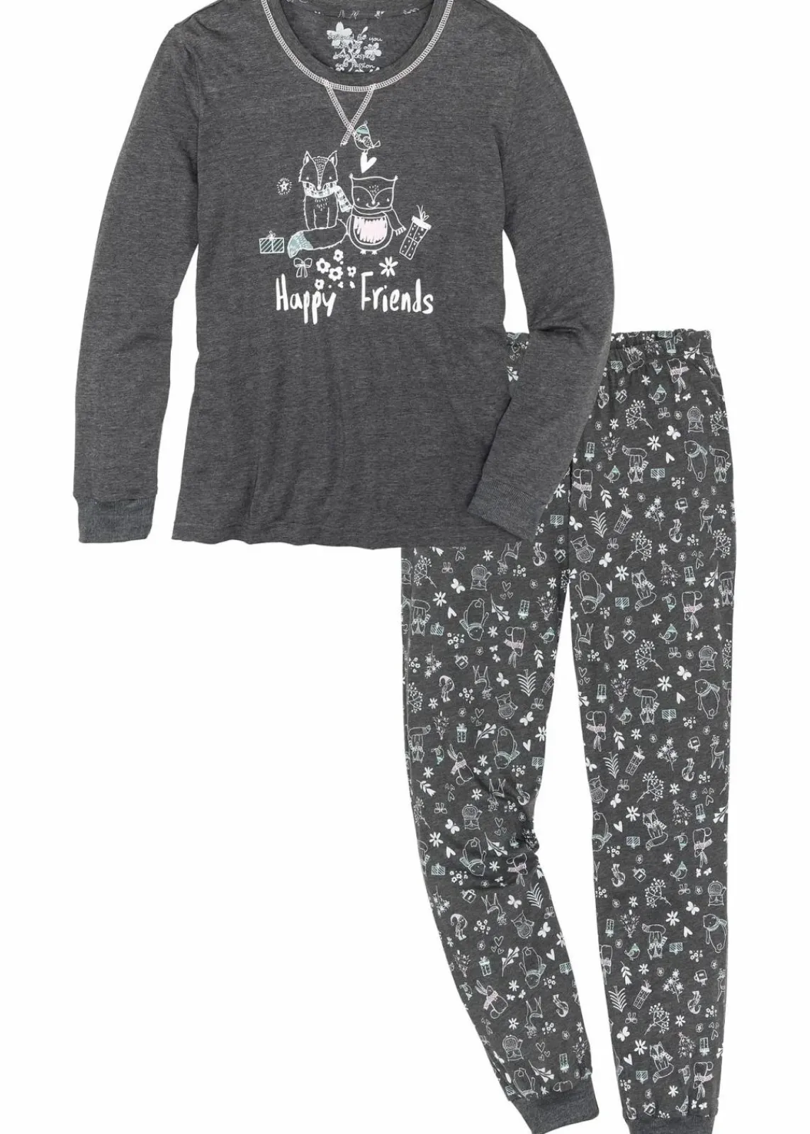 bonprix Wäsche·Nachtwäsche|Nachhaltigere Materialien^Pyjama mit Bio-Baumwolle anthrazit meliert bedruckt
