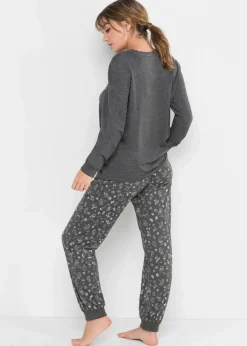 bonprix Wäsche·Nachtwäsche|Nachhaltigere Materialien^Pyjama mit Bio-Baumwolle anthrazit meliert bedruckt