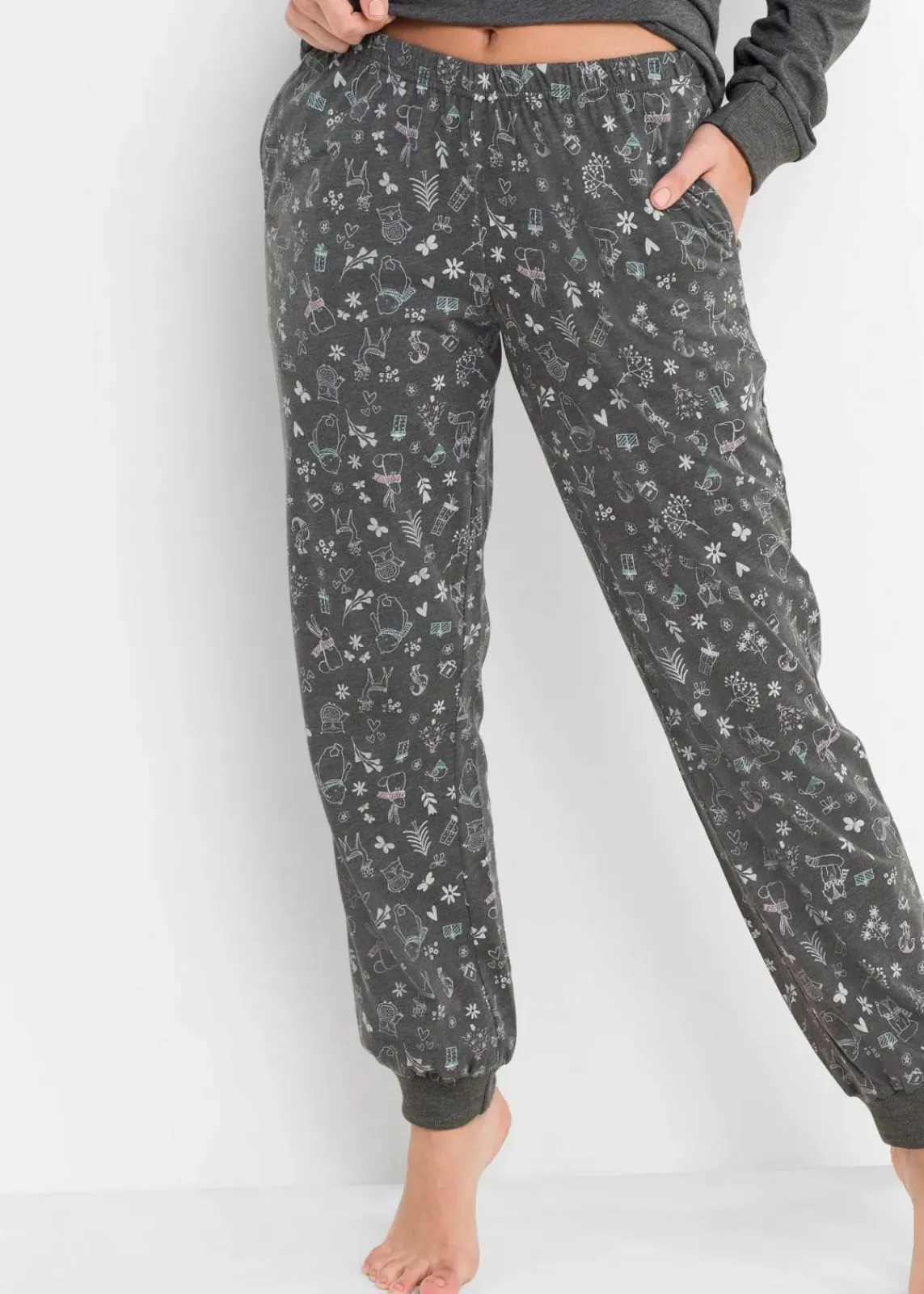 bonprix Wäsche·Nachtwäsche|Nachhaltigere Materialien^Pyjama mit Bio-Baumwolle anthrazit meliert bedruckt