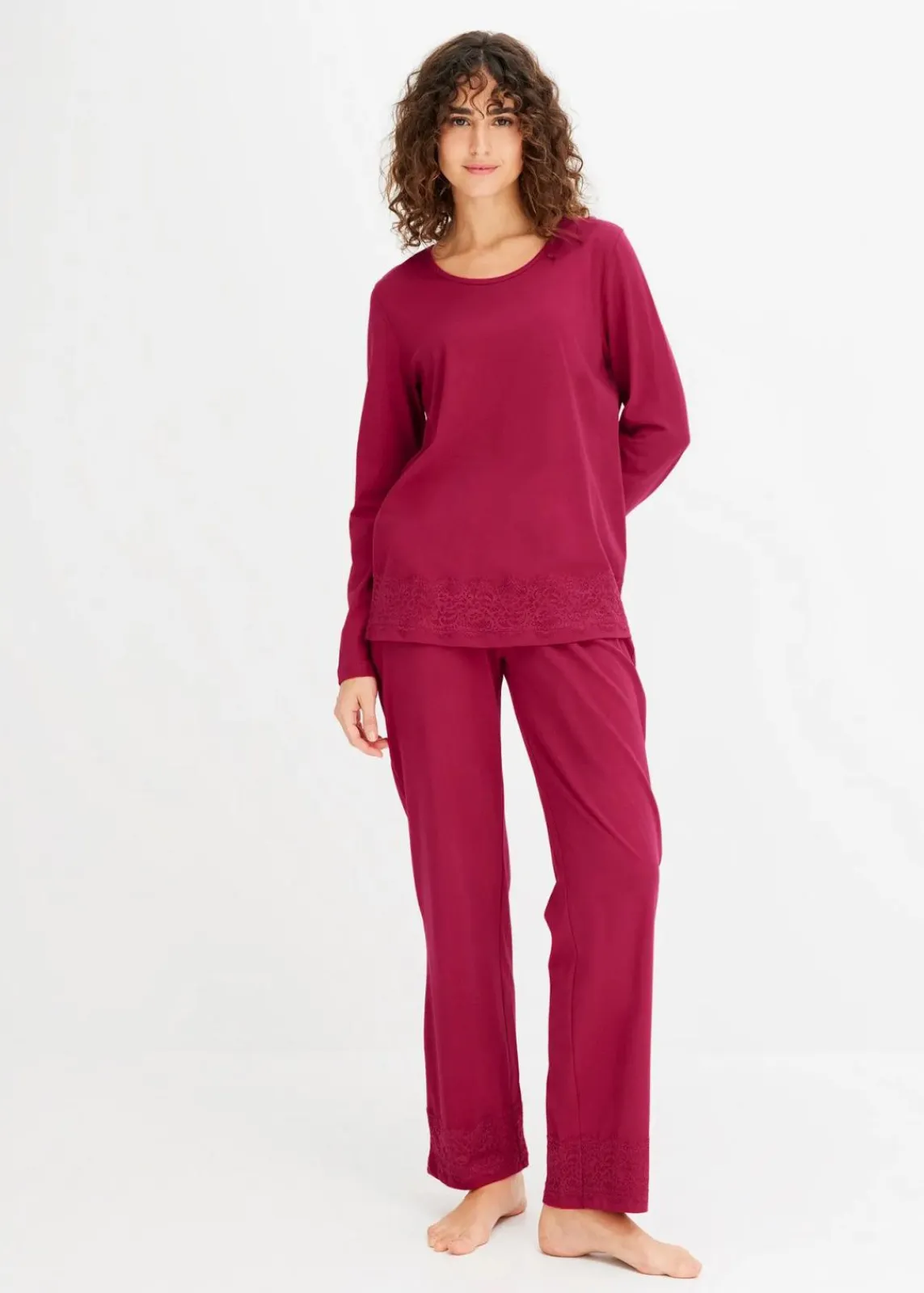 bonprix Wäsche·Nachtwäsche|Nachtwäsche^Pyjama mit dezenter Spitze magenta