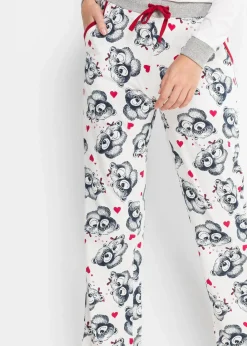 bonprix Wäsche·Nachtwäsche|Nachhaltigere Materialien^Pyjama mit Flanellapplikation wollweiß/ dunkelblau bedruckt