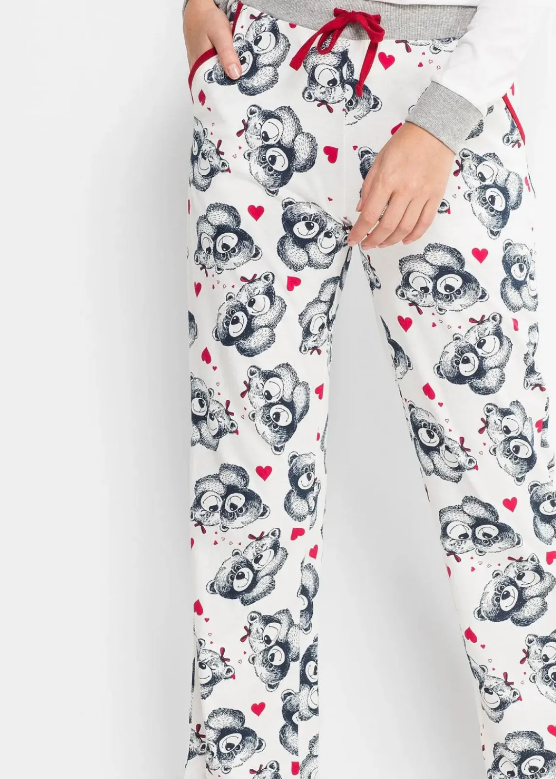 bonprix Wäsche·Nachtwäsche|Nachhaltigere Materialien^Pyjama mit Flanellapplikation wollweiß/ dunkelblau bedruckt