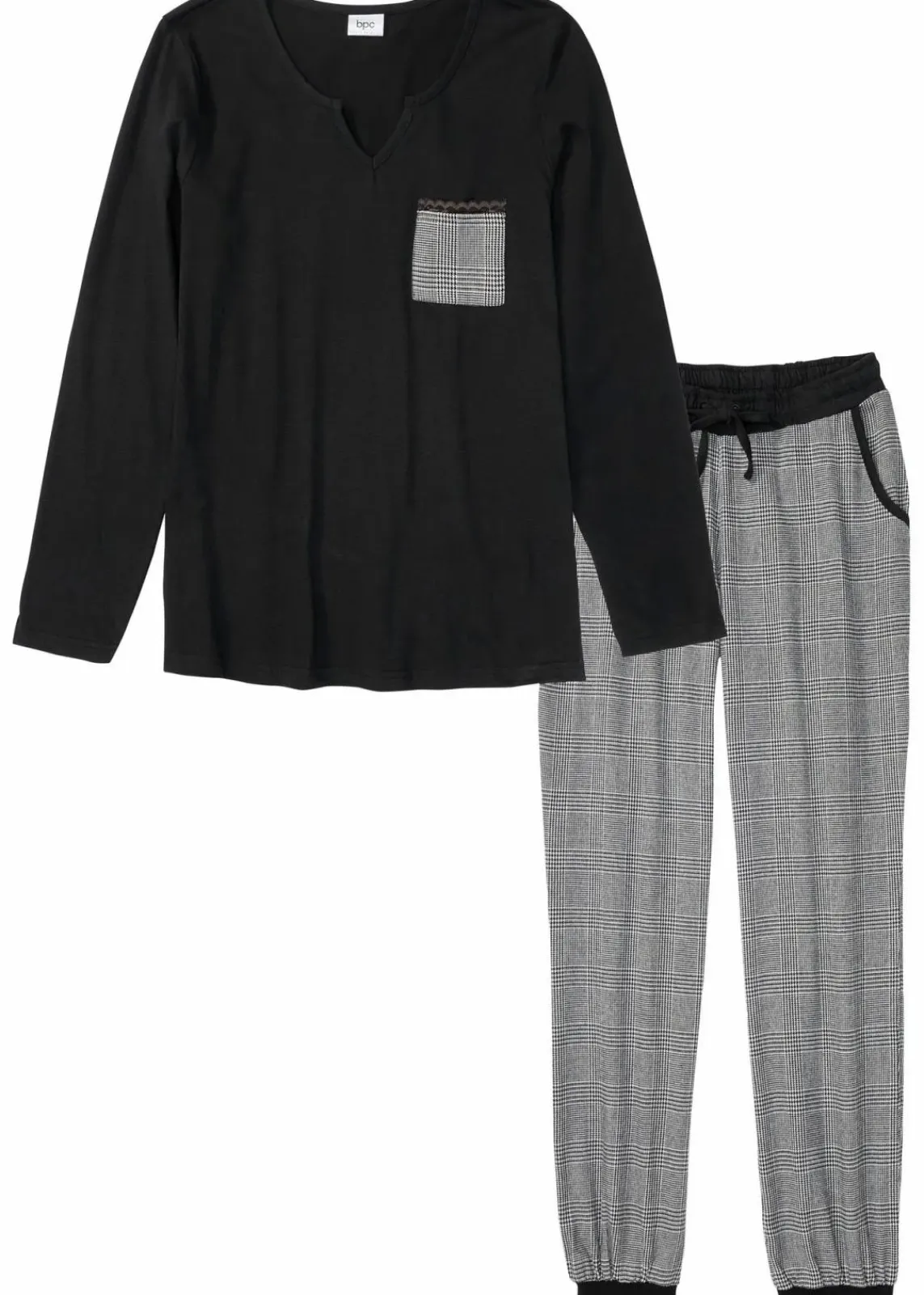 bonprix Wäsche·Nachtwäsche|Nachtwäsche^Pyjama mit Flanellhose schwarz kariert