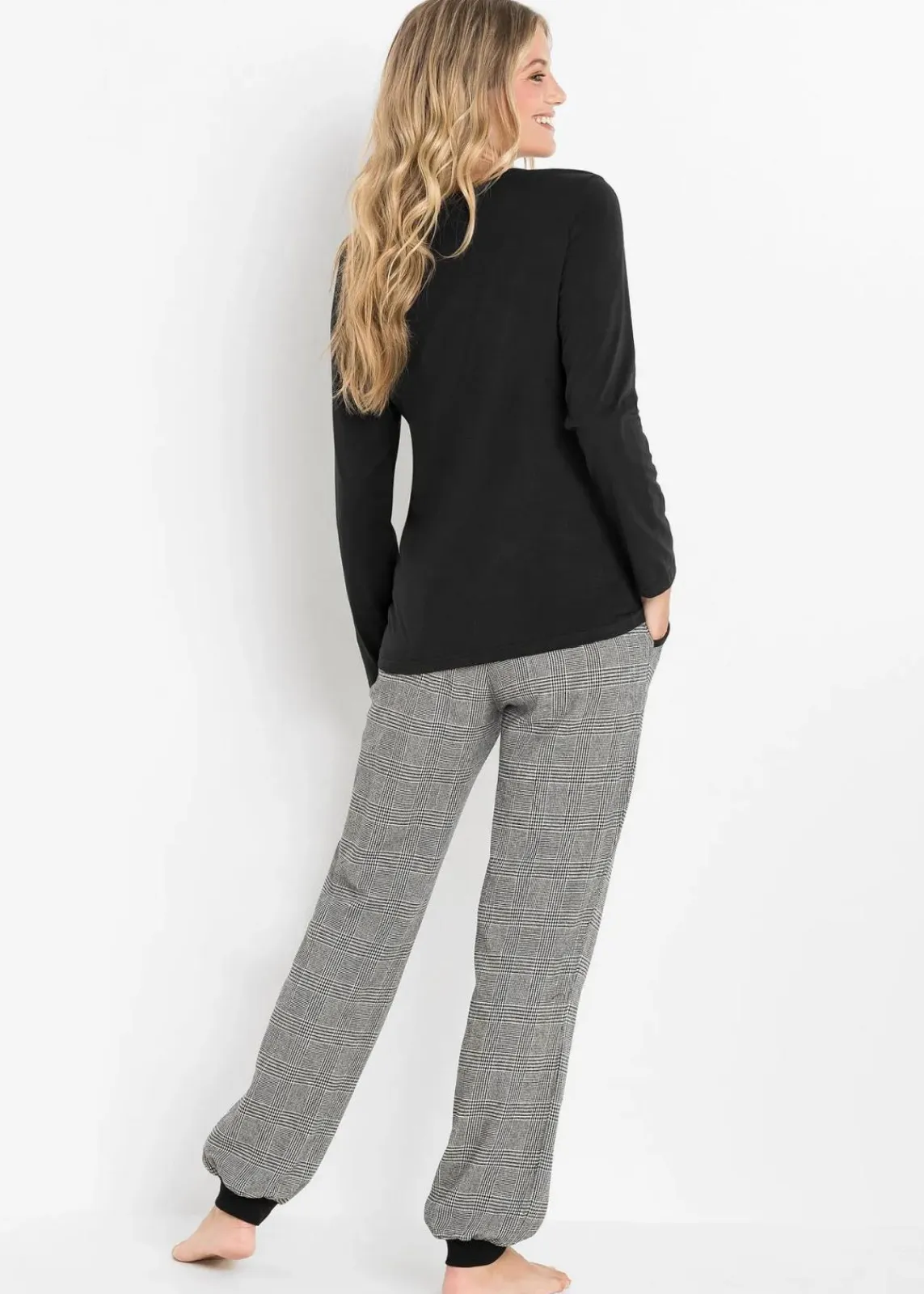 bonprix Wäsche·Nachtwäsche|Nachtwäsche^Pyjama mit Flanellhose schwarz kariert