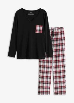 bonprix Wäsche·Nachtwäsche|Nachtwäsche^Pyjama mit Flanellhose schwarz/bordeaux kariert