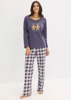 bonprix Wäsche·Nachtwäsche|Nachtwäsche^Pyjama mit Flanellhose blaubeere kariert