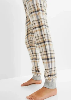 bonprix Wäsche·Nachtwäsche|Nachtwäsche^Pyjama mit Flanellhose hellgrau meliert/wollweiß kariert