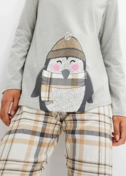 bonprix Wäsche·Nachtwäsche|Nachtwäsche^Pyjama mit Flanellhose hellgrau meliert/wollweiß kariert