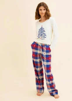 bonprix Wäsche·Nachtwäsche|Nachtwäsche^Pyjama mit Flanellhose naturbeige/dunkelrot kariert