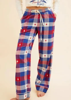 bonprix Wäsche·Nachtwäsche|Nachtwäsche^Pyjama mit Flanellhose naturbeige/dunkelrot kariert