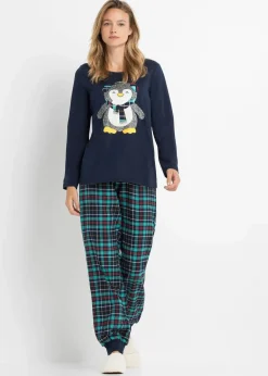 bonprix Wäsche·Nachtwäsche|Nachtwäsche^Pyjama mit Flanellhose dunkelblau kariert