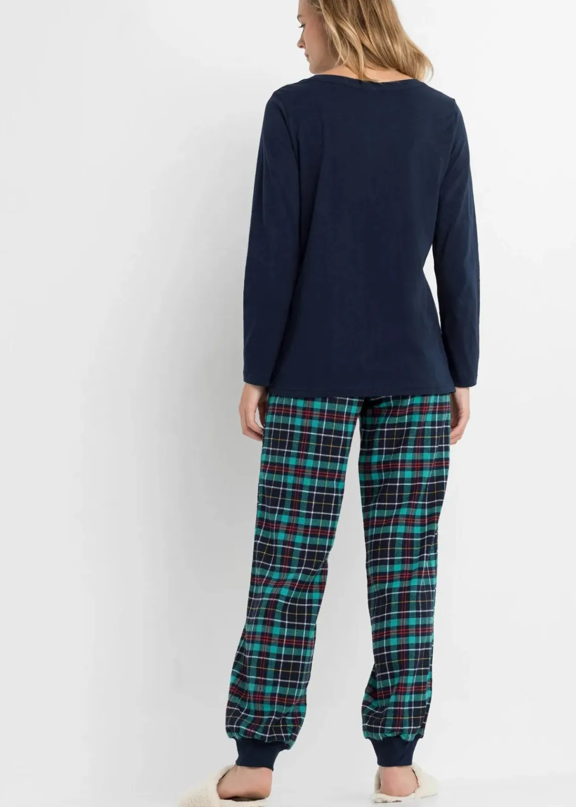 bonprix Wäsche·Nachtwäsche|Nachtwäsche^Pyjama mit Flanellhose dunkelblau kariert