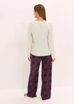 bonprix Wäsche·Nachtwäsche|Nachtwäsche^Pyjama mit Flanellhose und Geschenktasche naturmeliert/dunkelblau