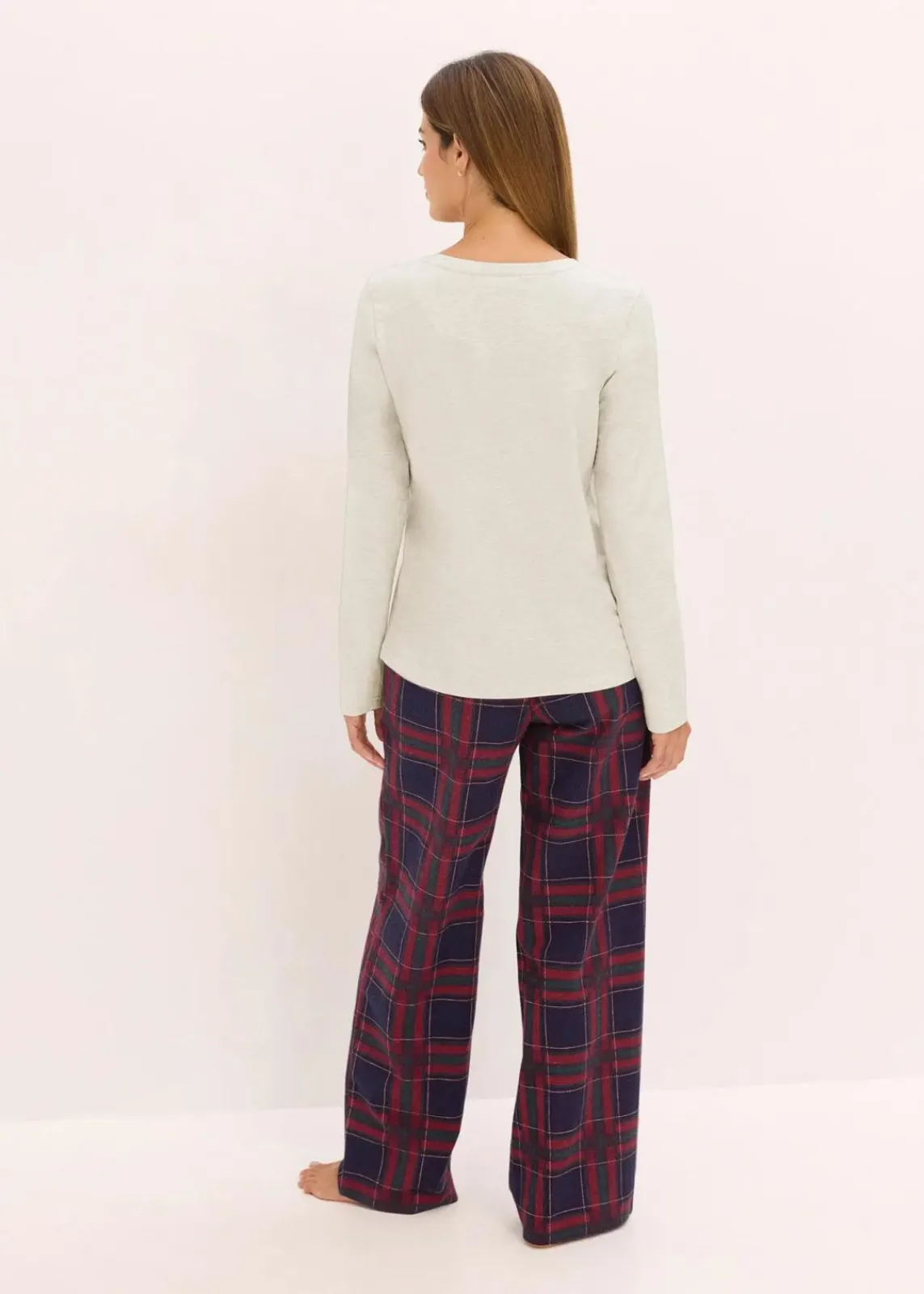 bonprix Wäsche·Nachtwäsche|Nachtwäsche^Pyjama mit Flanellhose und Geschenktasche naturmeliert/dunkelblau