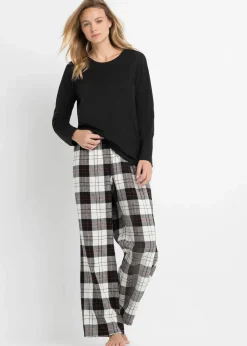 bonprix Wäsche·Nachtwäsche|Nachtwäsche^Pyjama mit Flanellhose und Geschenktasche schwarz kariert