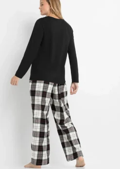 bonprix Wäsche·Nachtwäsche|Nachtwäsche^Pyjama mit Flanellhose und Geschenktasche schwarz kariert