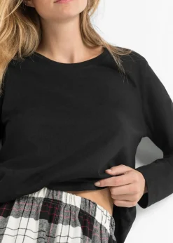 bonprix Wäsche·Nachtwäsche|Nachtwäsche^Pyjama mit Flanellhose und Geschenktasche schwarz kariert