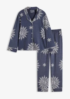 bonprix Wäsche·Nachtwäsche|Nachtwäsche^Pyjama mit Knopfleiste blau meliert/naturbeige bedruckt