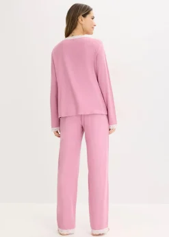 bonprix Wäsche·Nachtwäsche|Nachtwäsche^Pyjama mit Knopfleiste mauve/wollweiß